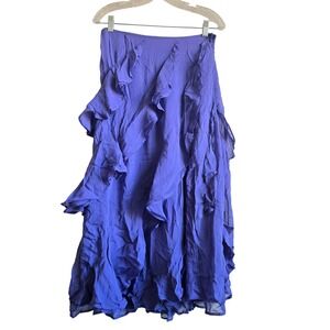 Anthropologie 8 Ruffle Slit Midi Skirt Women Purple Boho Tiered Viscose